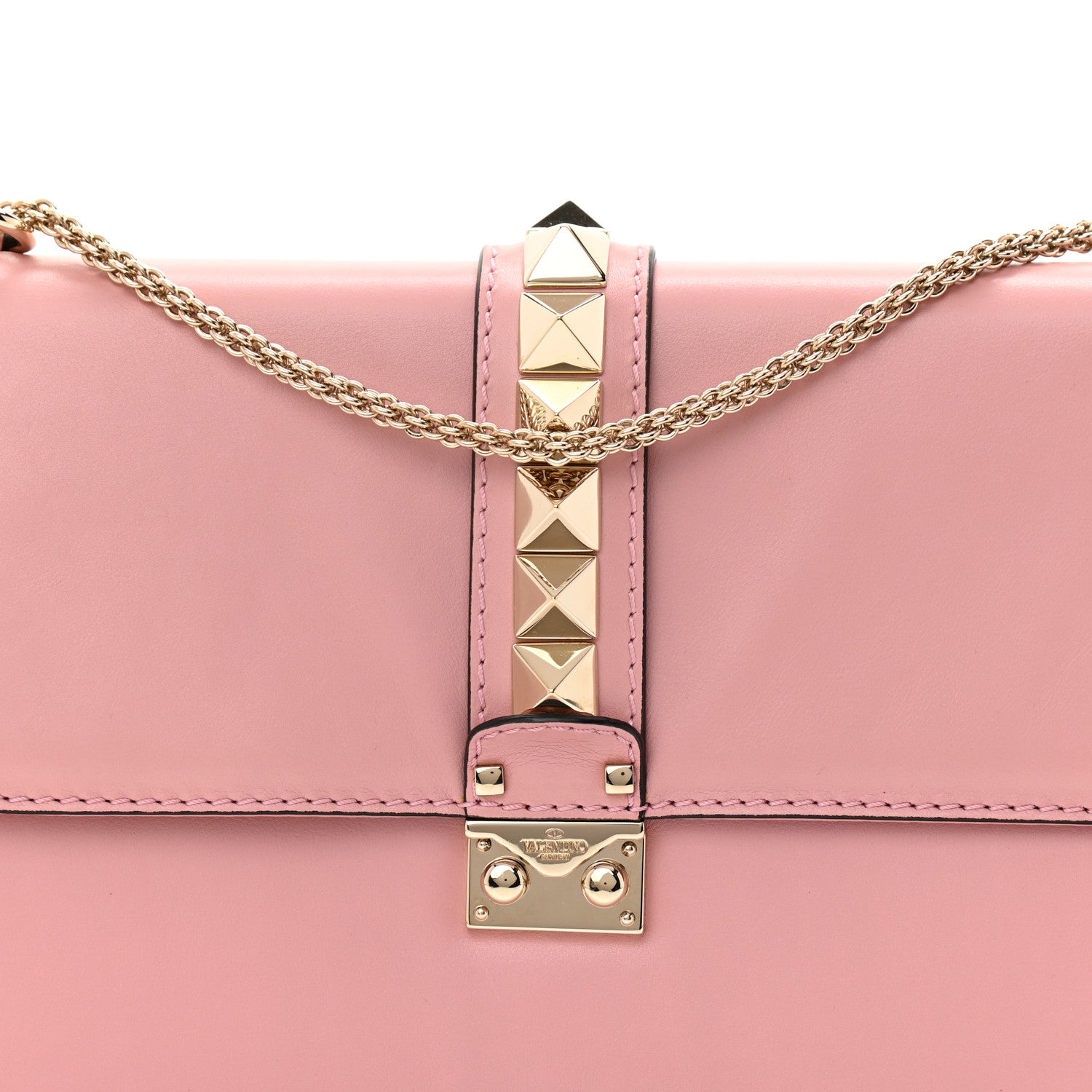 Valentino Garavani Vitello Large Glam Lock Rockstud Flap Pop Gardenia 7 of 9