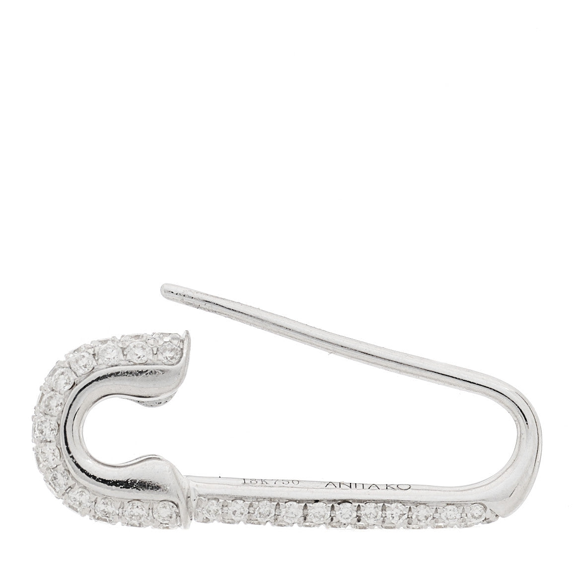 18K White Gold Diamond Mini Safety Pin Earring