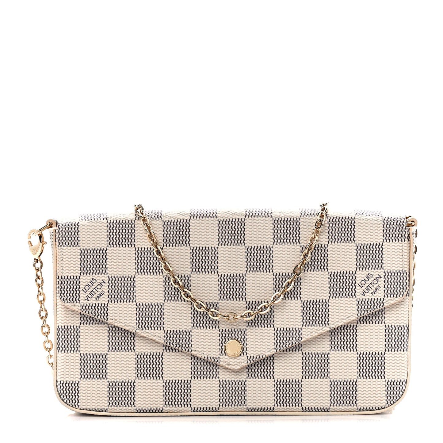 Damier Azur Pochette Felicie Chain Wallet Rose Ballerine