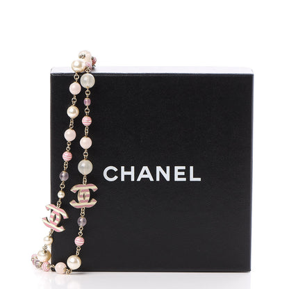 Chanel Enamel Striped Pearl CC Long Necklace Pink Gold 7 of 7