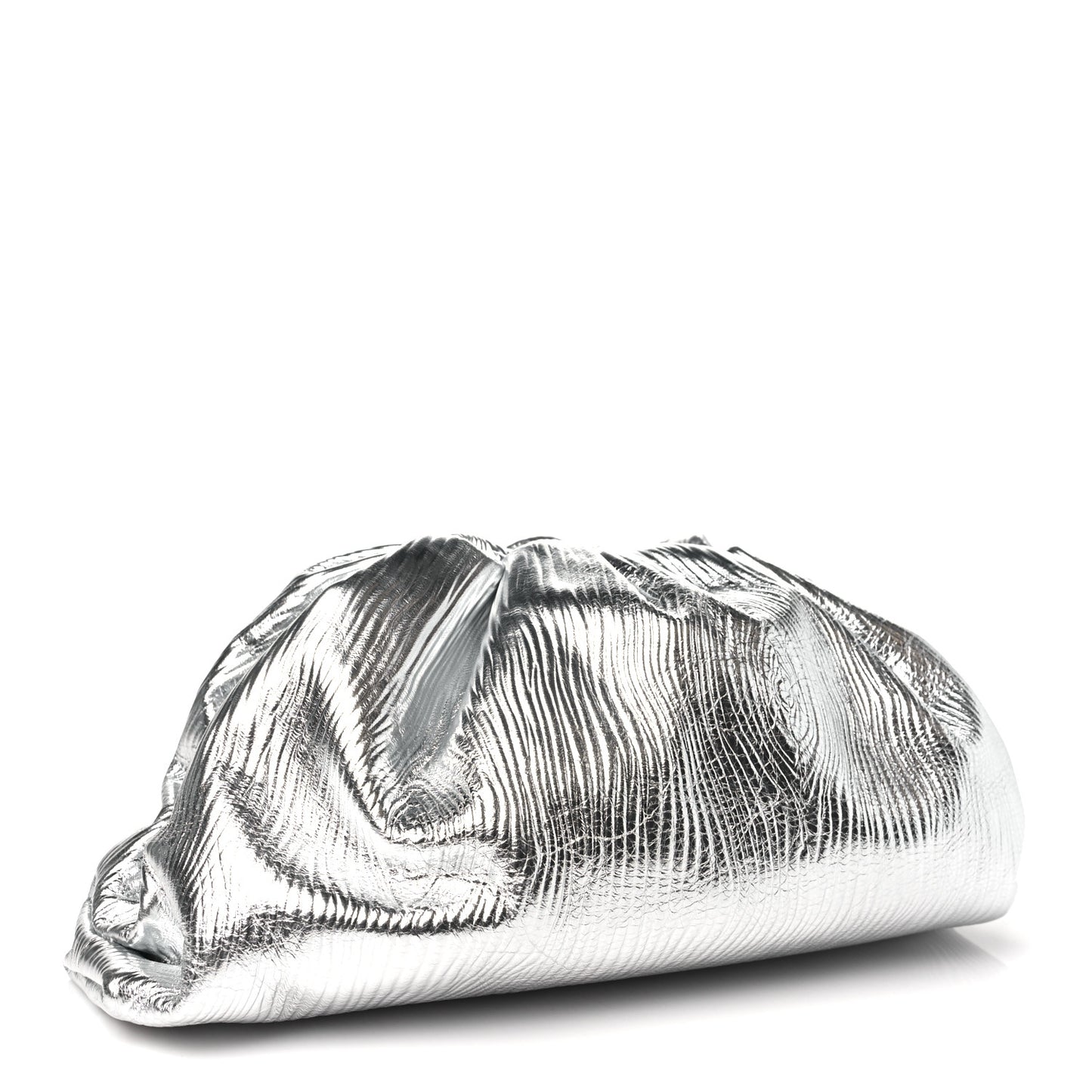 Metallic Bark Calfskin Embossed The Pouch Oversized Clutch Silver