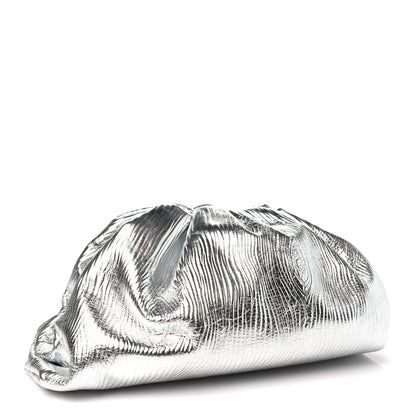 Bottega Veneta Metallic Bark Calfskin Embossed The Pouch Oversized Clutch Silver 3 of 9