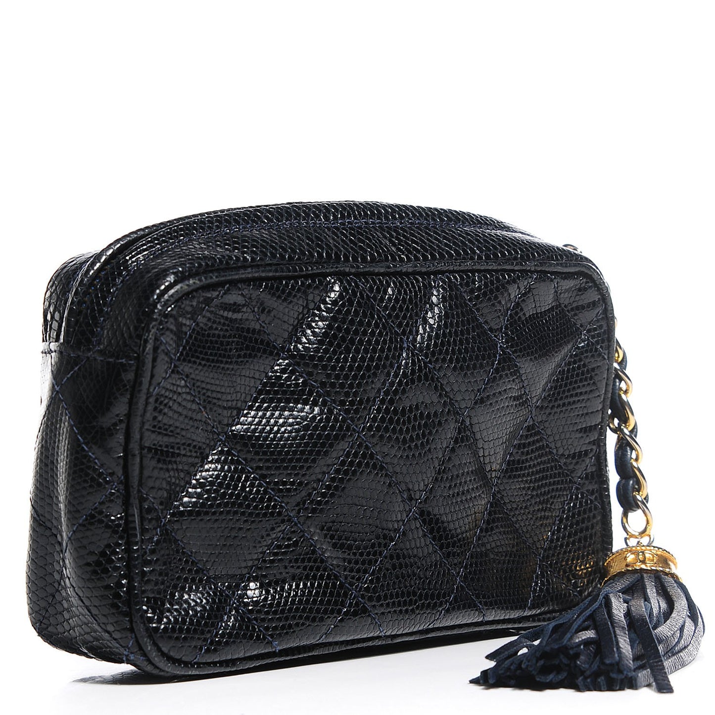 Quilted Lizard Tassel Cosmetic Pouch Navy