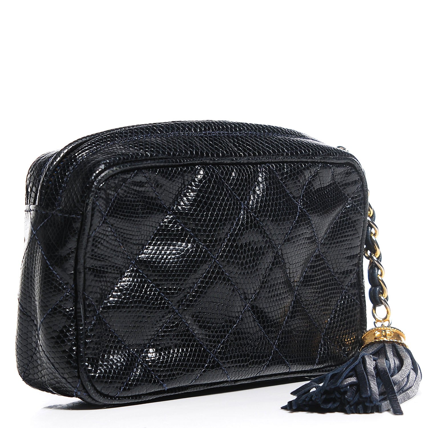 Chanel Quilted Lizard Tassel Cosmetic Pouch Navy 3 of 7