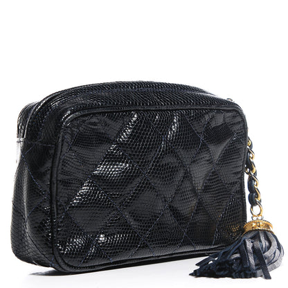 Chanel Quilted Lizard Tassel Cosmetic Pouch Navy 3 of 7