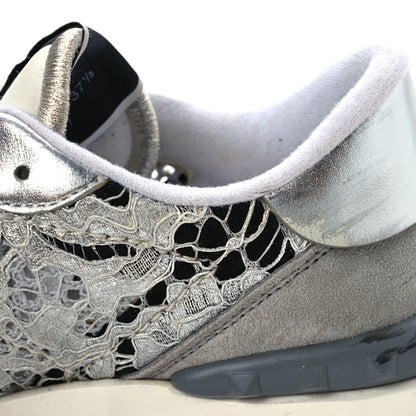 Valentino Garavani Metallic Calfskin Lace Mesh Lacerunner Sneaker 37.5 Silver Pastel Gray 15 of 15