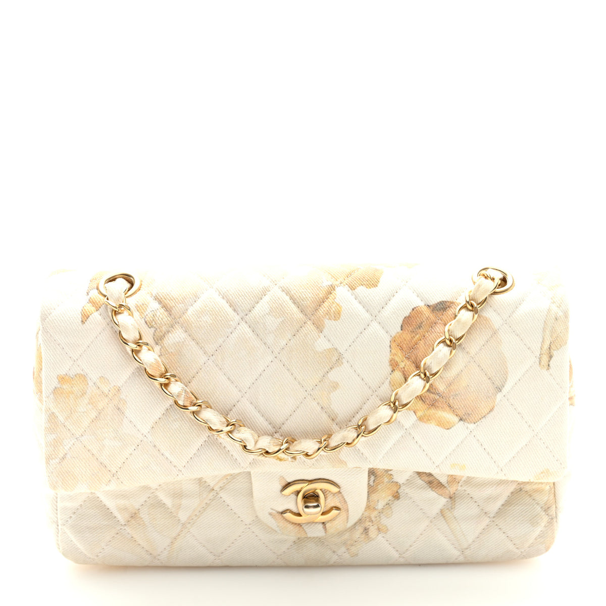 Chanel Denim Floral Printed Medium Double Flap Beige 1 of 10