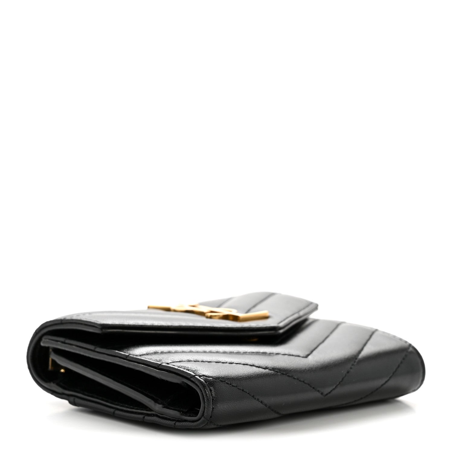 Saint Laurent Lambskin Matelasse Chevron Monogram Compact Tri Fold Wallet Black 4 of 11