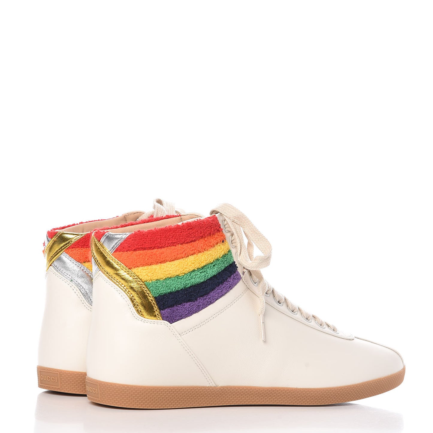 Calfskin Mens Bambi Rainbow High Top Sneakers 8 Mystic White