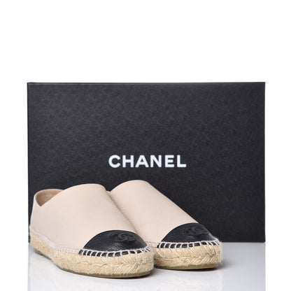 Chanel Grained Calfskin CC Espadrilles 37 Beige Black 9 of 9