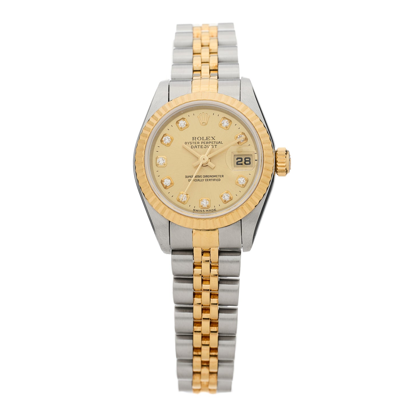 Stainless Steel 18K Yellow Gold Diamond 26mm Oyster Perpetual Datejust Watch Champagne 79173