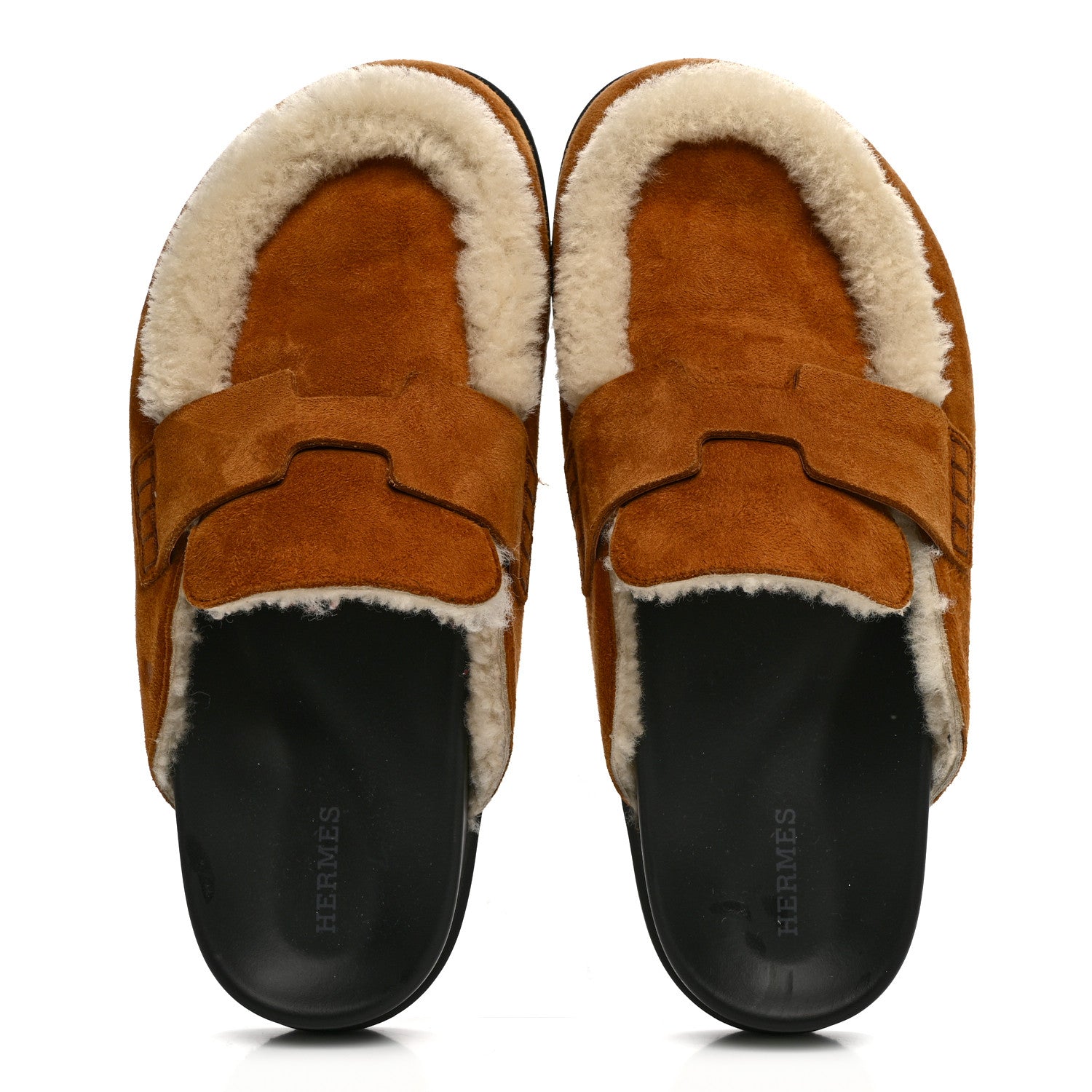 Hermes Suede Goatskin Shearling Go Mules 39 Beige Kraft Ecru 2 of 10