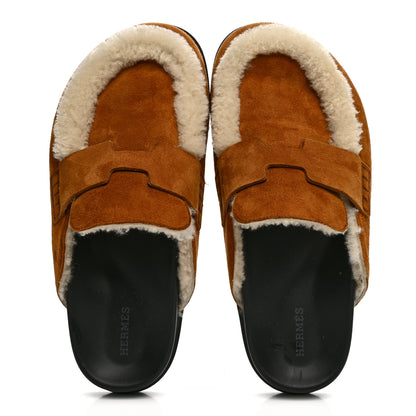 Hermes Suede Goatskin Shearling Go Mules 39 Beige Kraft Ecru 2 of 10