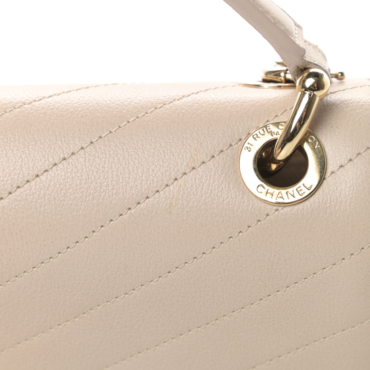 Grained Calfskin Small Chevron Chic Top Handle Flap Beige