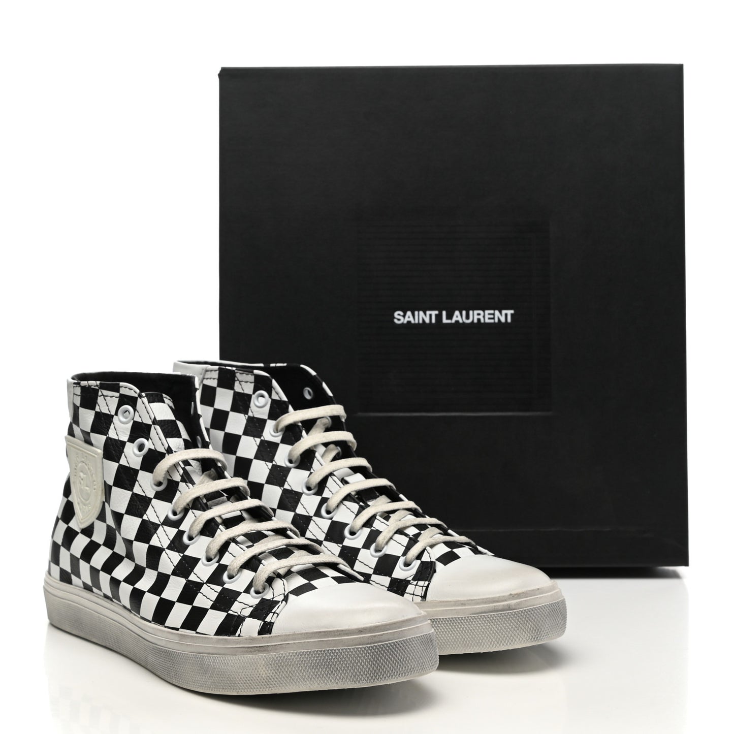 Calfskin Checkered Print Bedford Hightop Sneakers 40.5 Black White