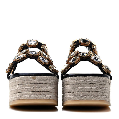 Gucci Grosgrain Crystal Perta Espadrille Platform Sandals 37 Black 3 of 8