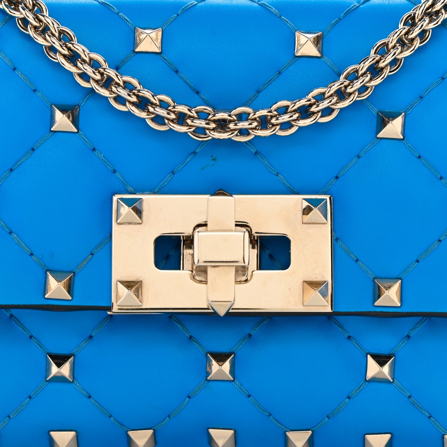 Calfskin Micro Rockstud Spike Shoulder Bag Blue Fluo