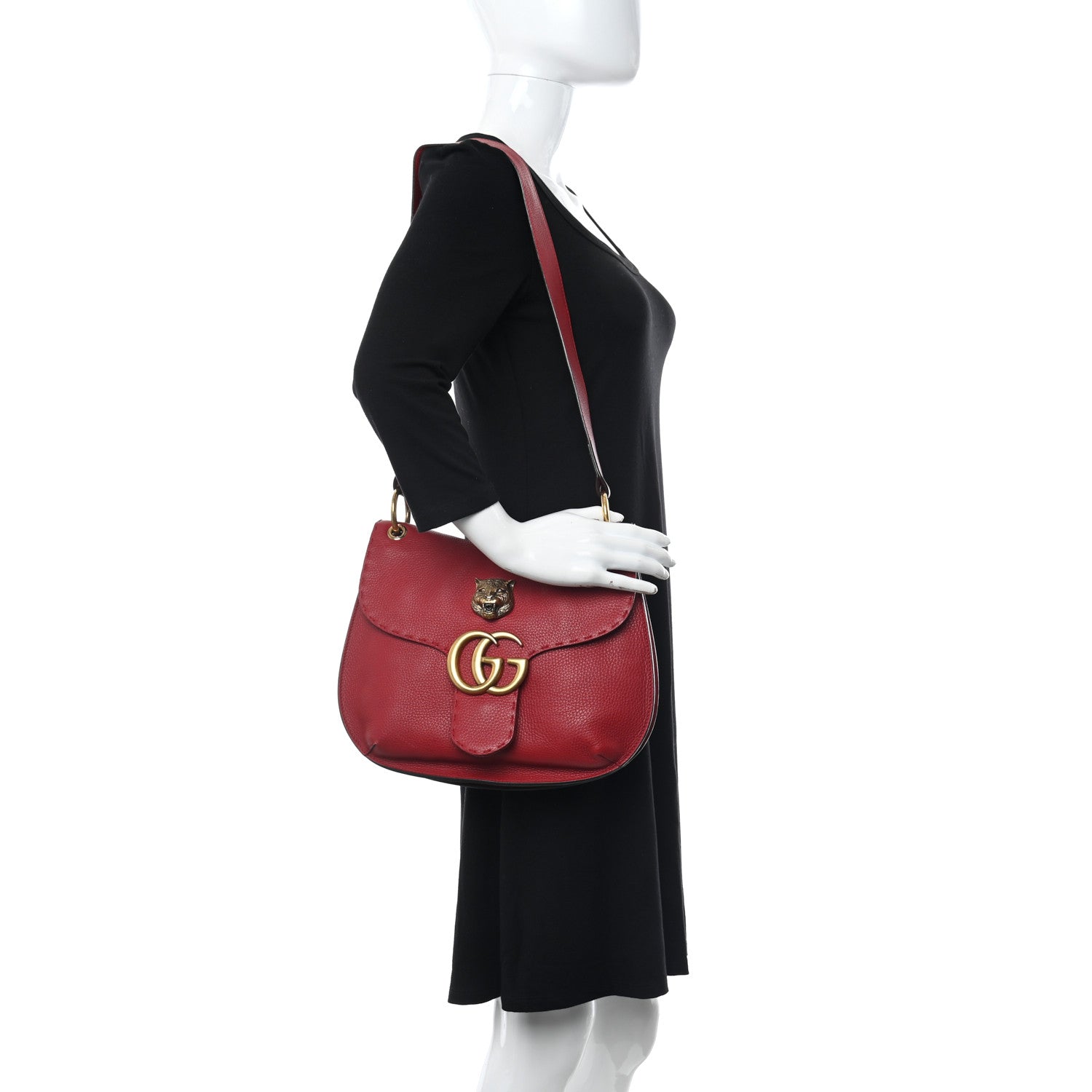 Gucci Cellarius Calfskin GG Marmont Flap Shoulder Bag Vulcanic Red 2 of 13