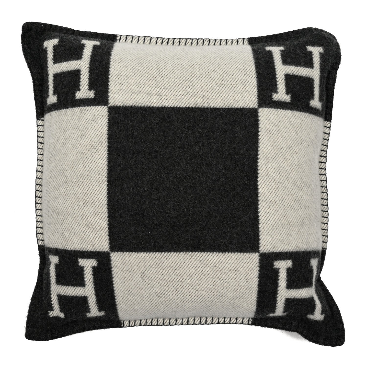 Hermes Wool Cashmere Avalon Pillow PM Ecru Gris Fonce 1 of 3