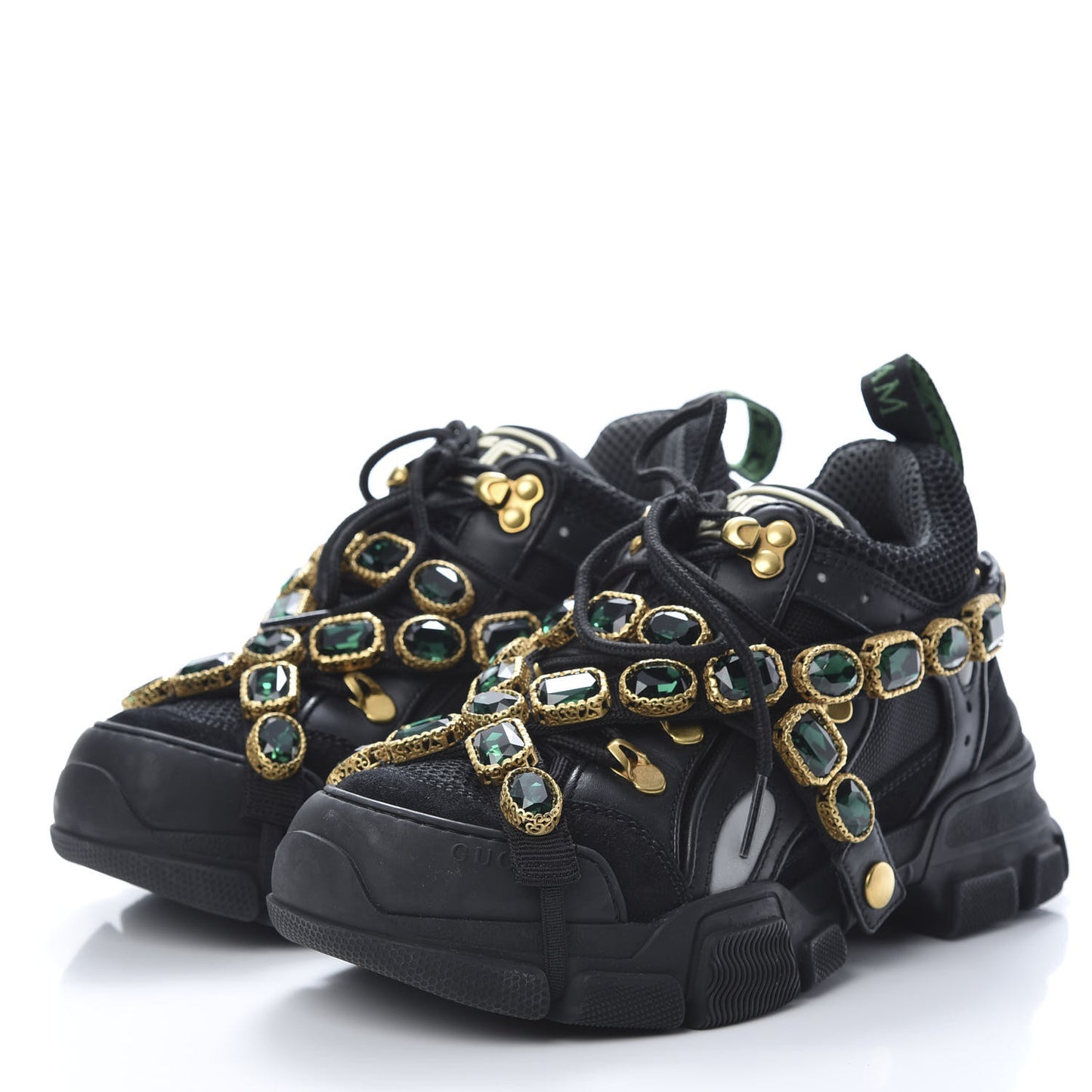 X SEGA Mesh Suede Calfskin Removable Crystals Womens Flashtrek Sneakers 36.5 Black Silver