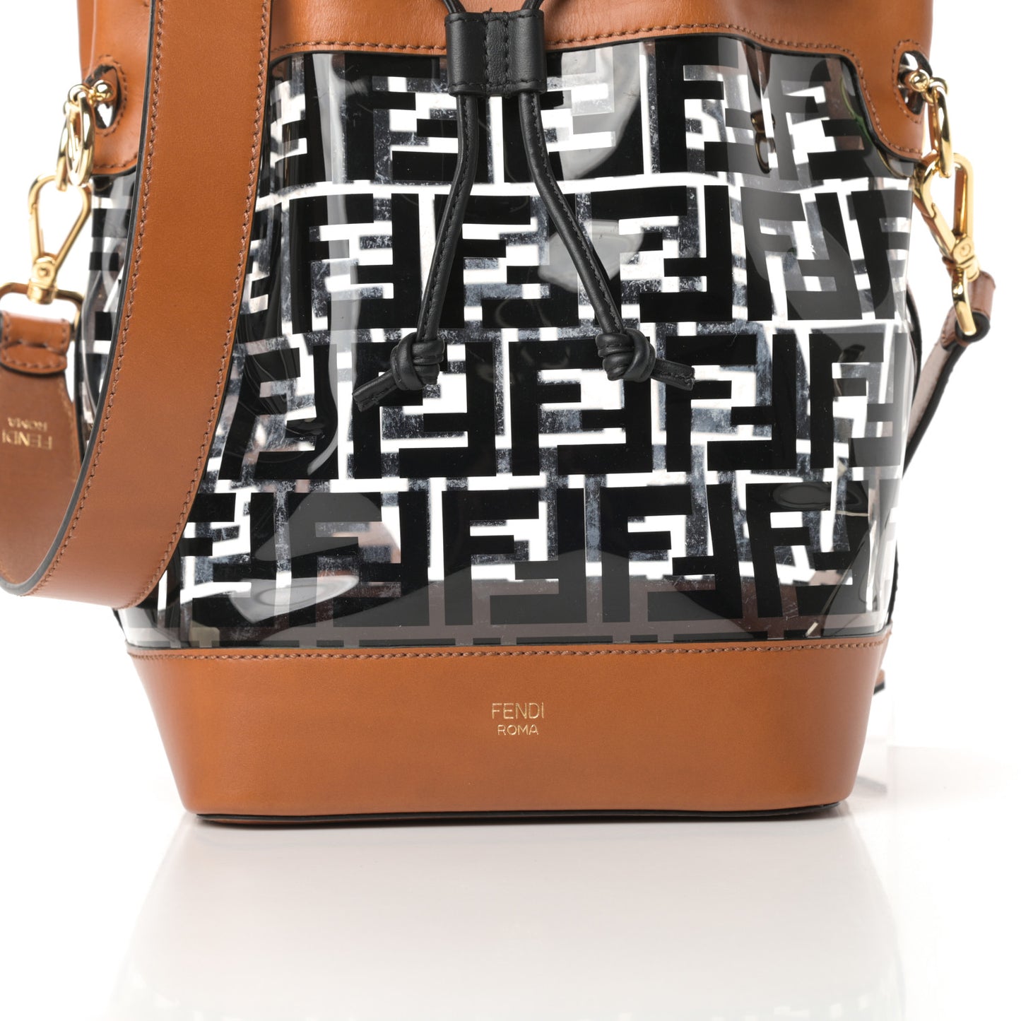 TPU FF Vitello Aura F is Fendi Grande Mon Tresor Bucket Bag Black Cuoio