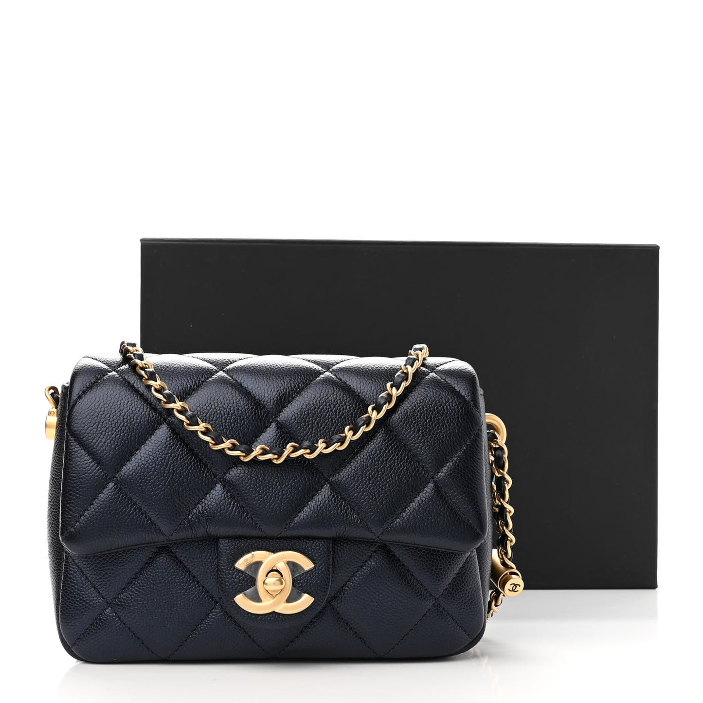 Iridescent Caviar Quilted Mini My Perfect Flap Dark Blue