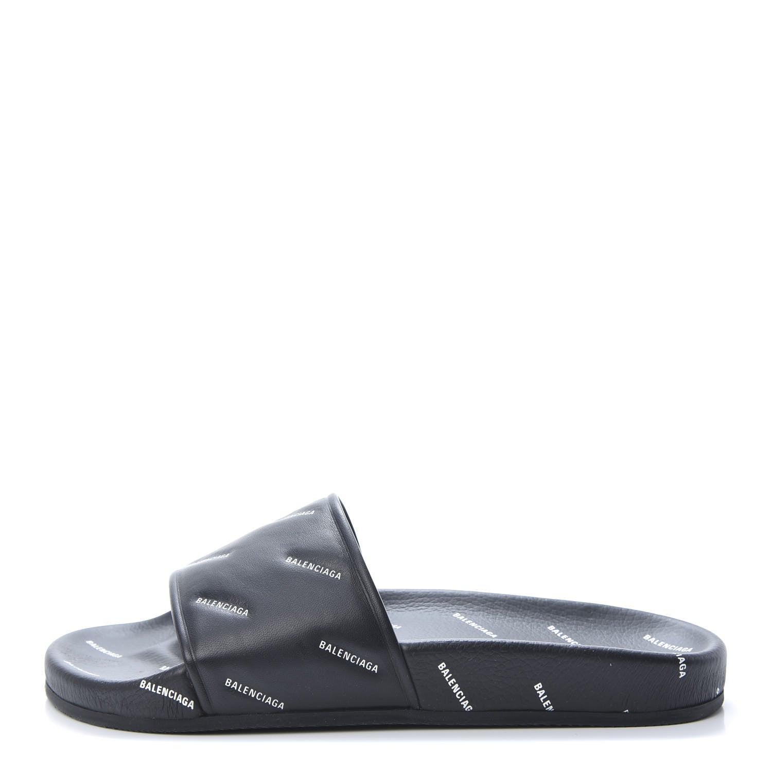 Balenciaga Nappa Allover Logo Embossed Womens Pool Slide Sandals 41 Black White 1 of 10