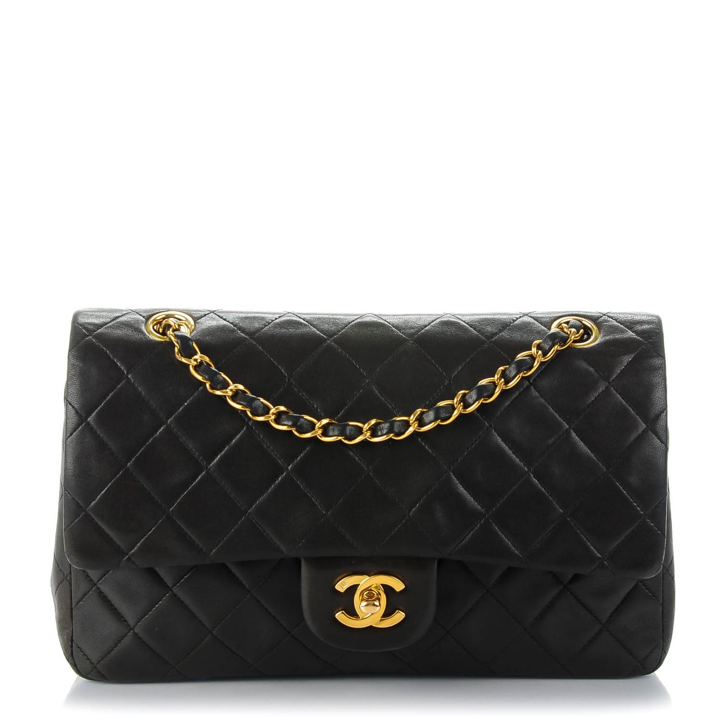 Lambskin Quilted Medium Double Flap Black