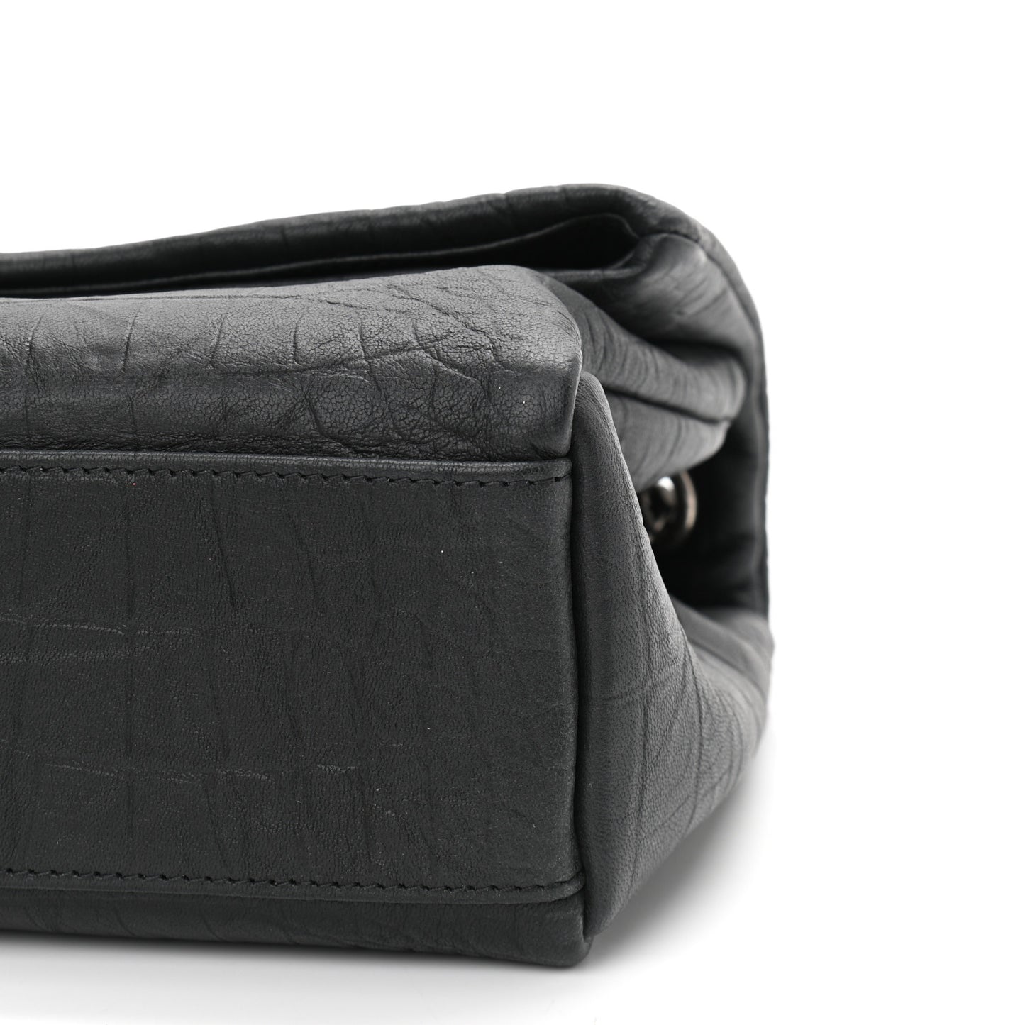 Calfskin Crocodile Embossed Medium West Hollywood Monogram Fold-Over Grey