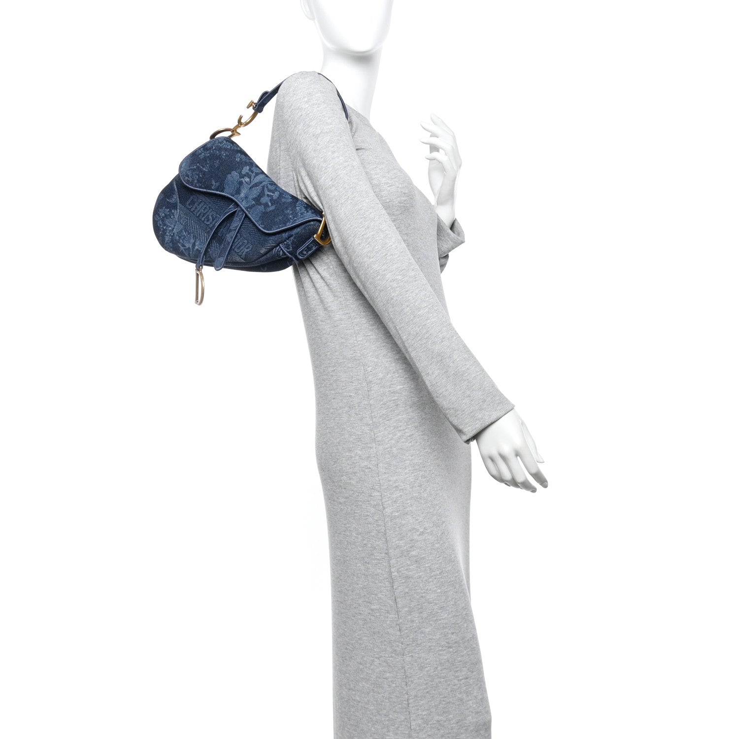 Christian Dior Denim Flowers Embroidered Saddle Bag Blue 1786104