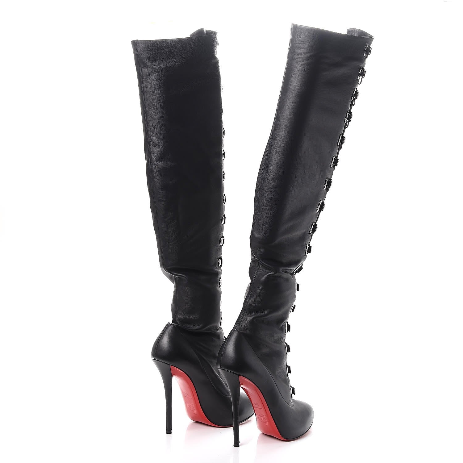Christian Louboutin Calfskin Top Croche 120 Over The Knee Corset Boots 39.5 Black 4 of 8