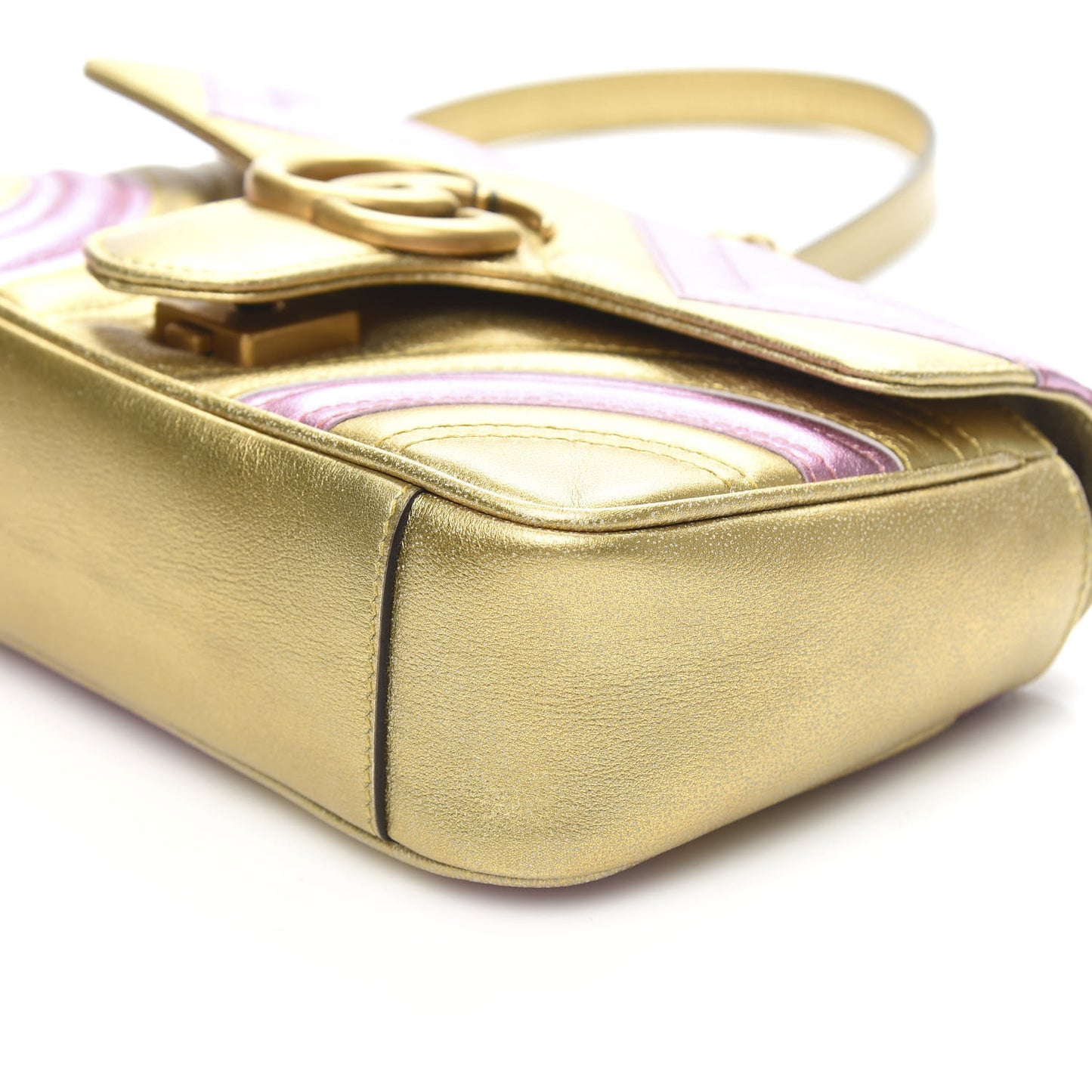 Metallic Calfskin Matelasse Mini GG Marmont Shoulder Bag Gold Pink