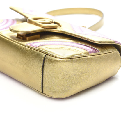 Gucci Metallic Calfskin Matelasse Mini GG Marmont Shoulder Bag Gold Pink 10 of 11