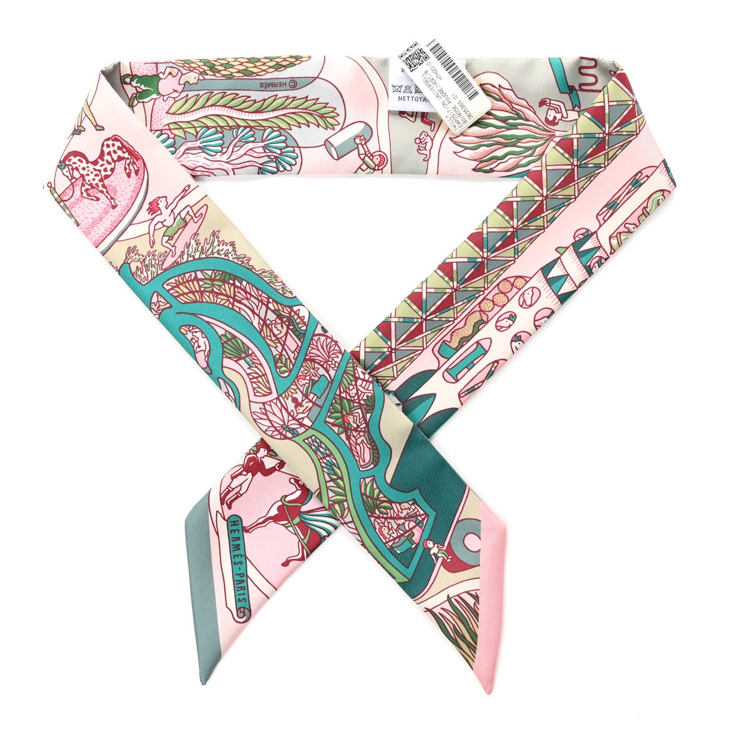 Hermes Silk Exposition Universelle Twilly Rose Poudre Vert 1 of 4