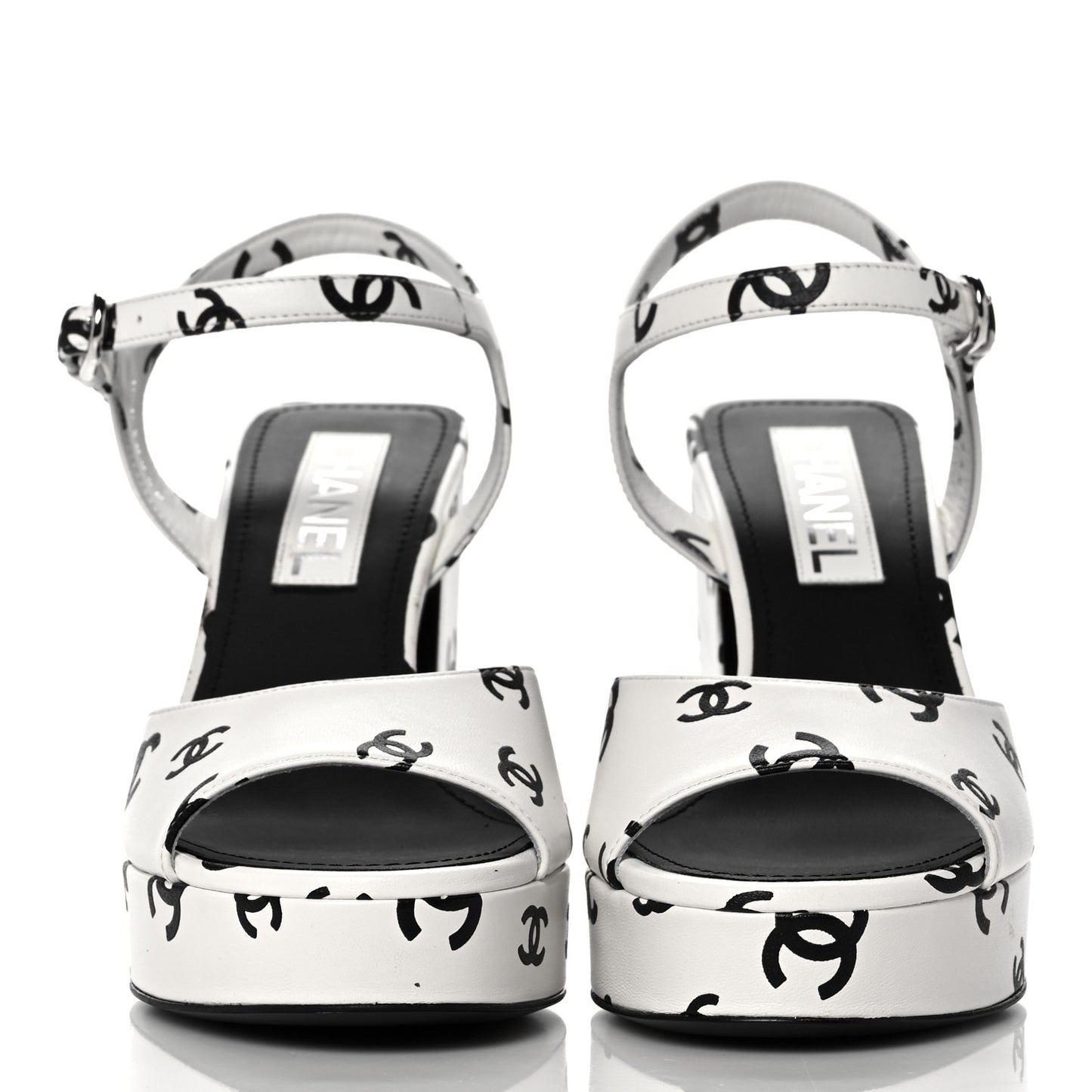 Printed Lambskin Coco Beach Platform Sandals 38 White Black