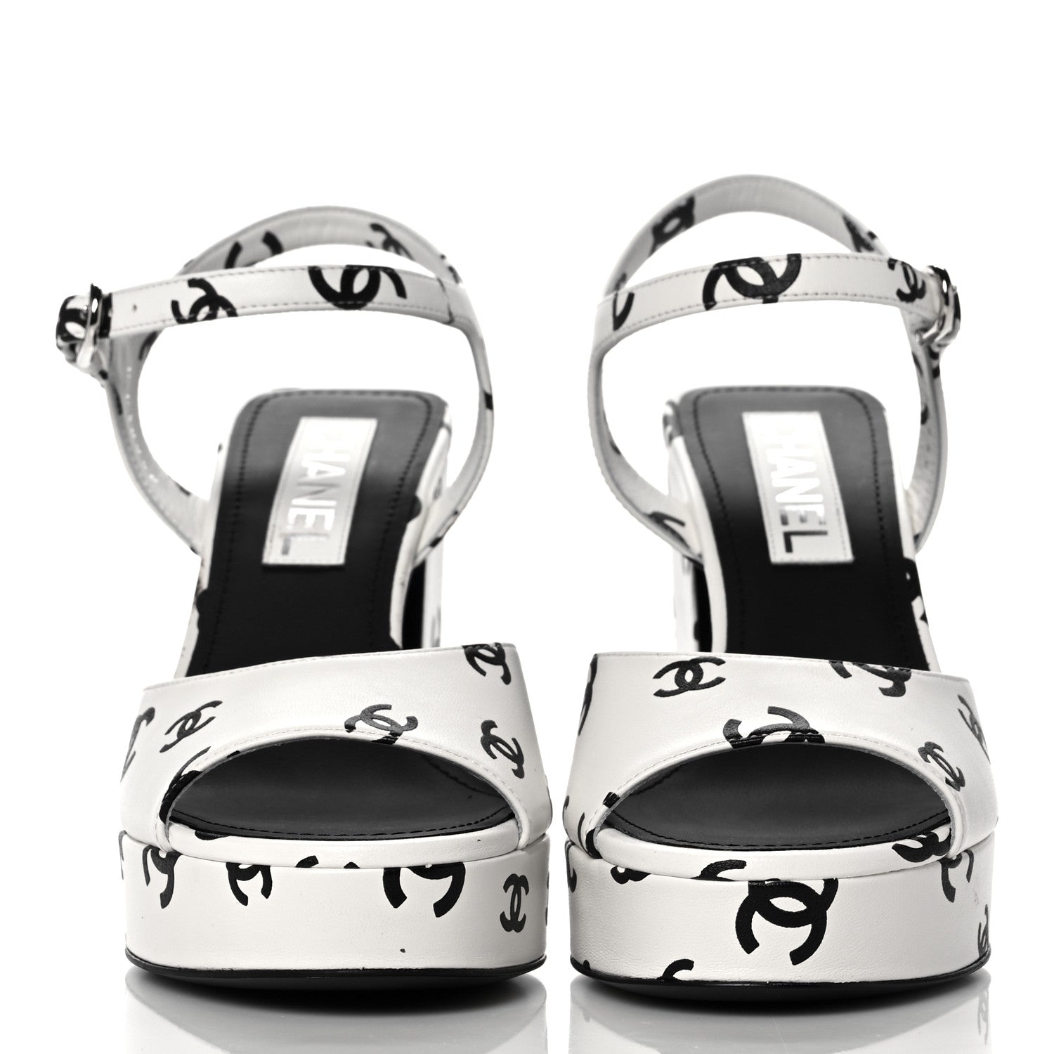 Chanel Printed Lambskin Coco Beach Platform Sandals 38 White Black 2 of 11