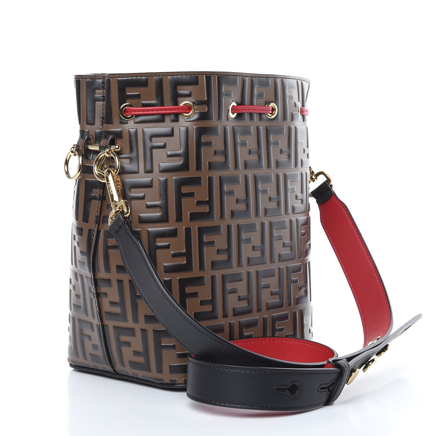 Fendi Vitello Grace F is Fendi Bi-Color FF 1974 Embossed Grande Mon Tresor Bucket Bag Maya Black Fragola 3 of 9