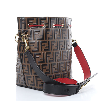 Fendi Vitello Grace F is Fendi Bi-Color FF 1974 Embossed Grande Mon Tresor Bucket Bag Maya Black Fragola 3 of 9