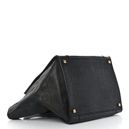 Celine Crocodile Embossed Calfskin Medium Phantom Luggage Black 4 of 12
