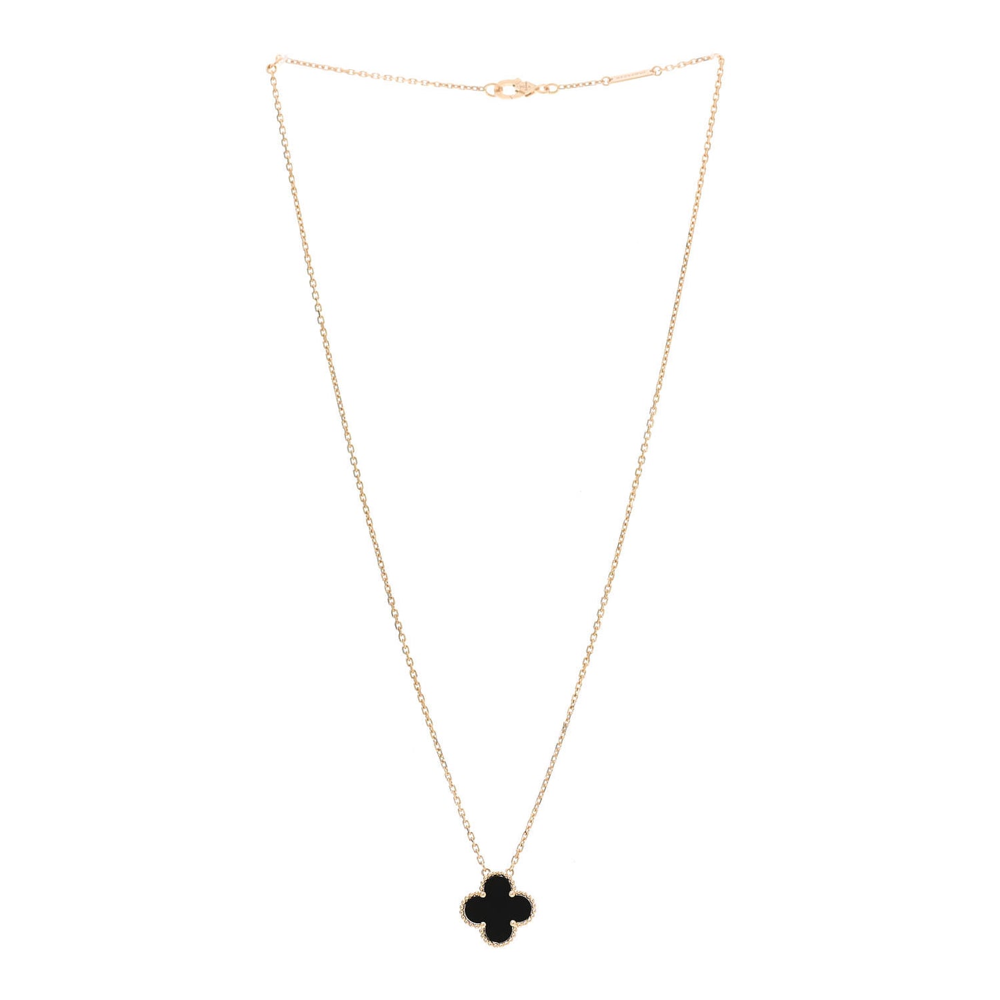 18K Yellow Gold Black Onyx Vintage Alhambra Pendant Necklace