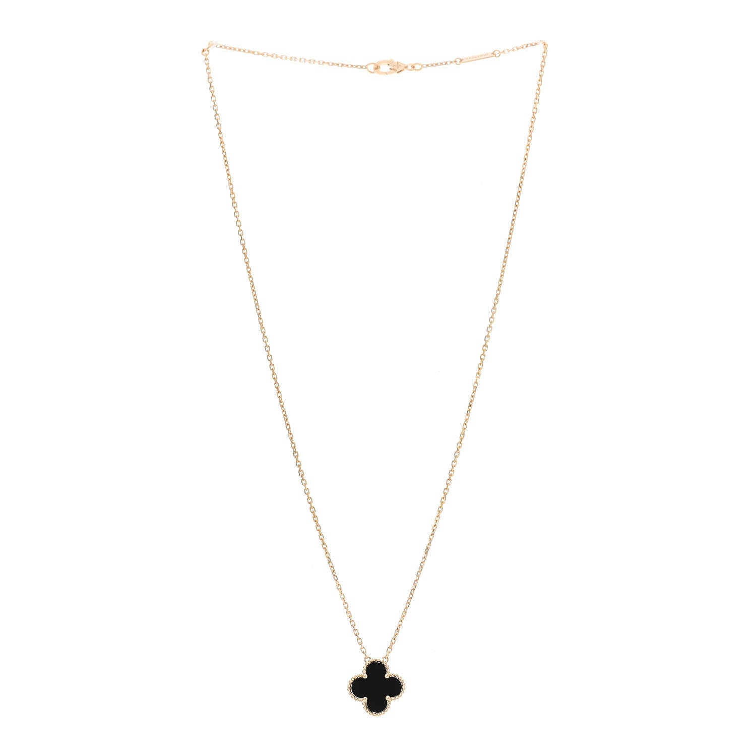 Van Cleef & Arpels 18K Yellow Gold Black Onyx Vintage Alhambra Pendant Necklace 3 of 7