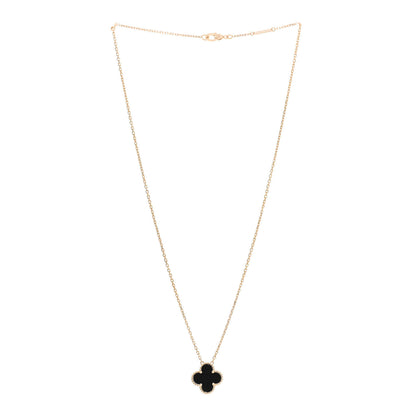 Van Cleef & Arpels 18K Yellow Gold Black Onyx Vintage Alhambra Pendant Necklace 3 of 7