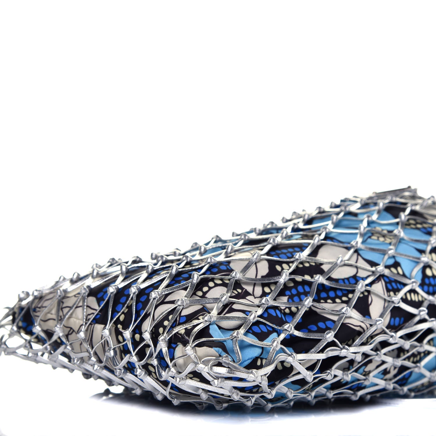 Prada Nylon Floral Print Net Tote Silver Blue 8 of 8