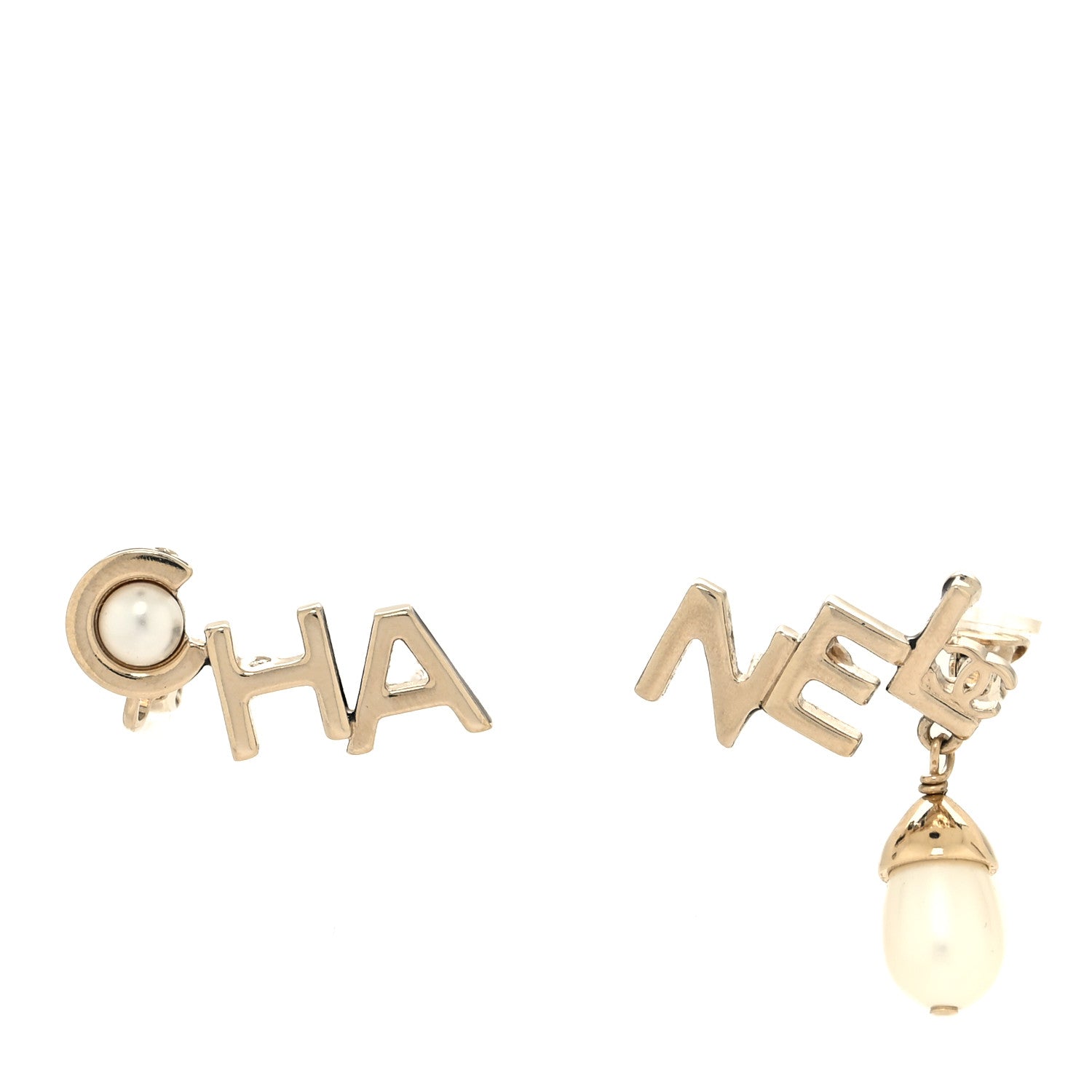 Chanel Pearl Cha Nel Drop Earrings White Gold 1 of 4
