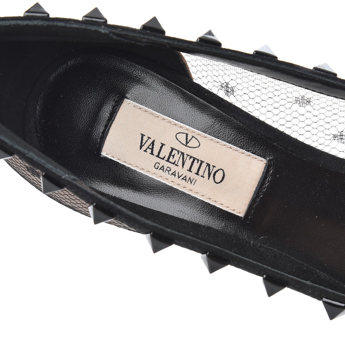 Mesh Point d'Esprit Calfskin Rockstud 85mm Pumps 35 Black