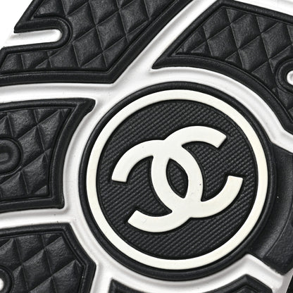 Chanel Suede Calfskin Printed CC Sneakers 38.5 Black White 6 of 9