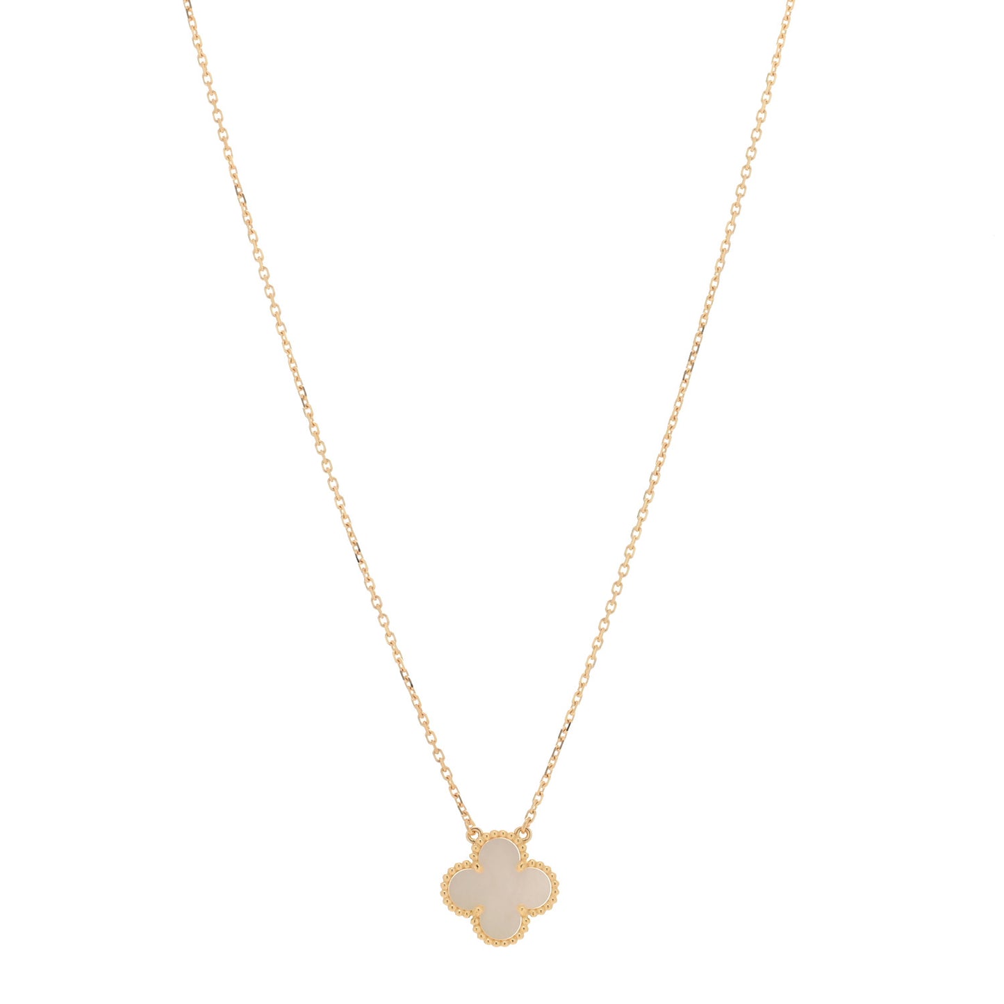 18K Yellow Gold Mother of Pearl Vintage Alhambra Pendant Necklace