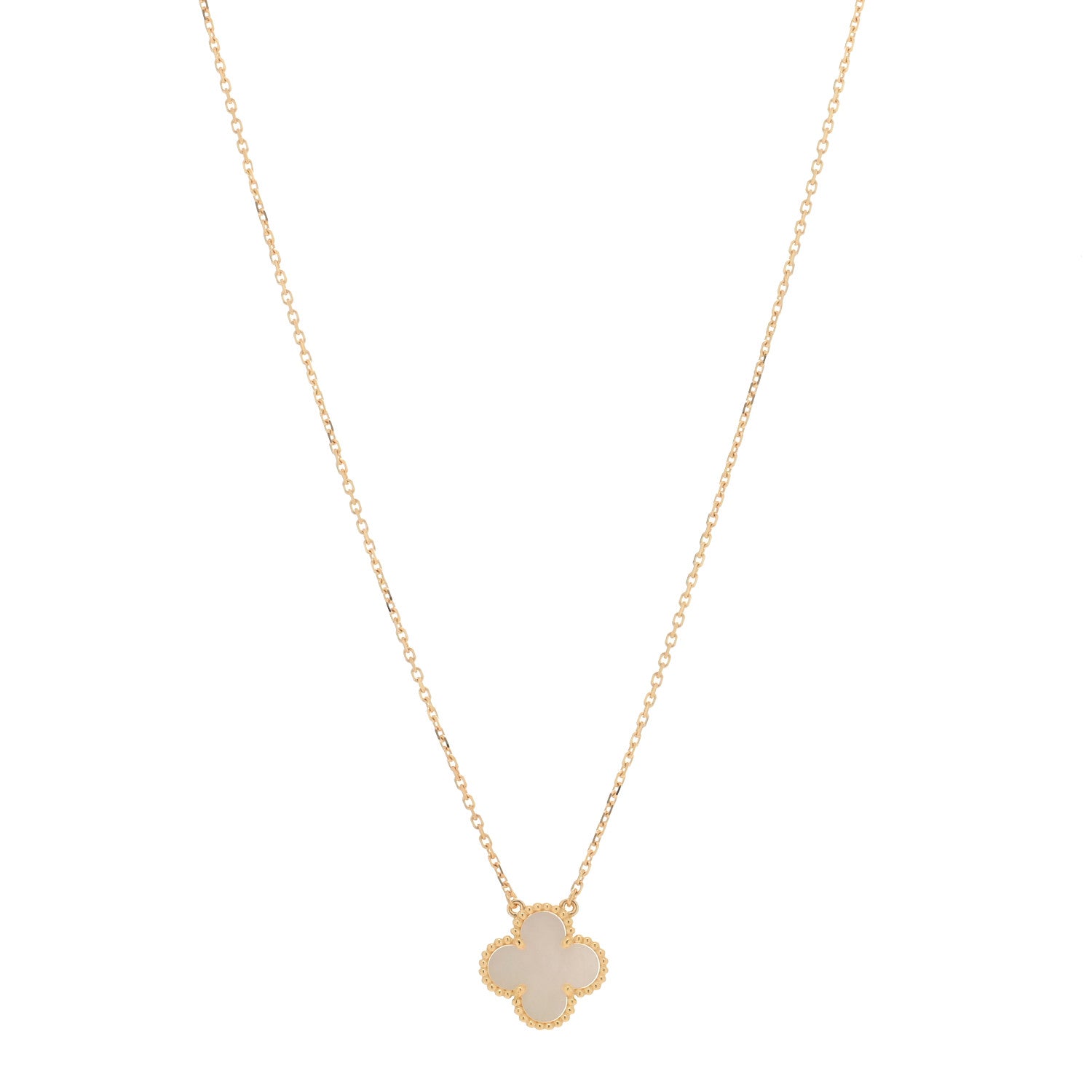 Van Cleef & Arpels 18K Yellow Gold Mother of Pearl Vintage Alhambra Pendant Necklace 1 of 4
