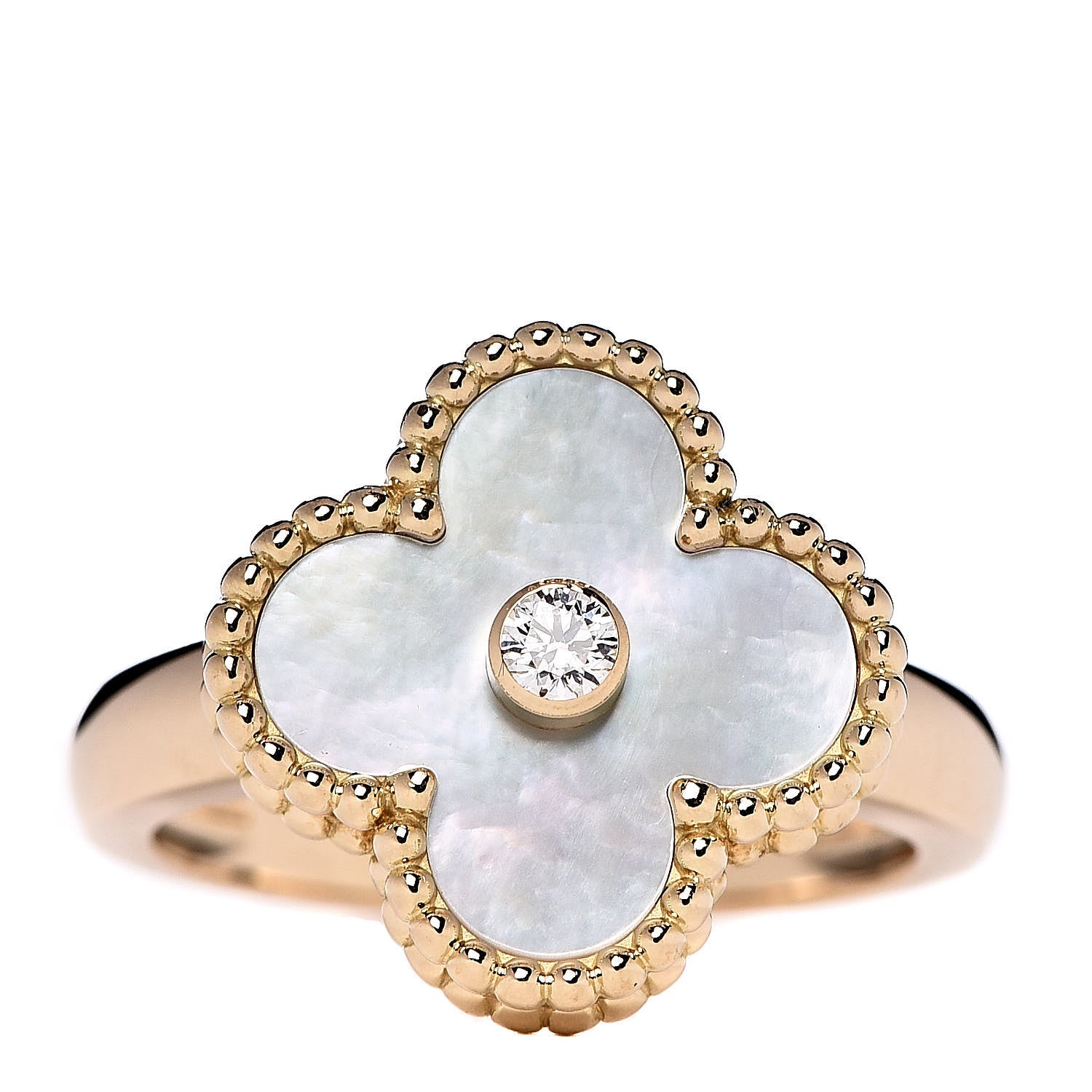 Van Cleef & Arpels 18K Yellow Gold Diamond Mother of Pearl Vintage Alhambra Ring 52 6 1 of 5