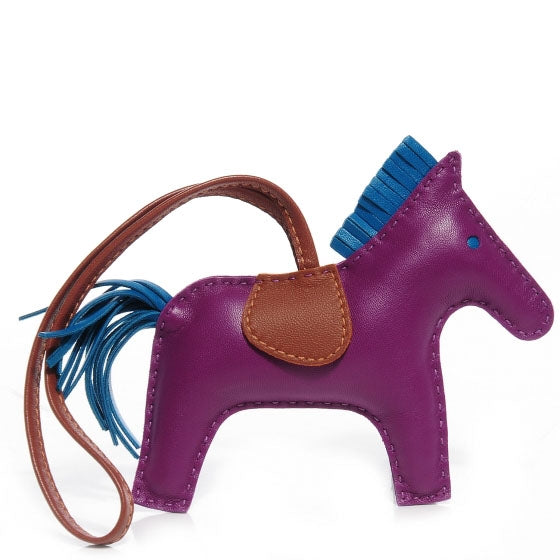 Milo Lambskin Grigri Rodeo Horse Bag Charm MM Anemone Bleu Izmir Fauve